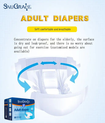 SNUGRACE Adult Diaper biedt gratis monsters voor snelle absorptie en 75g-150g fluff pulp.